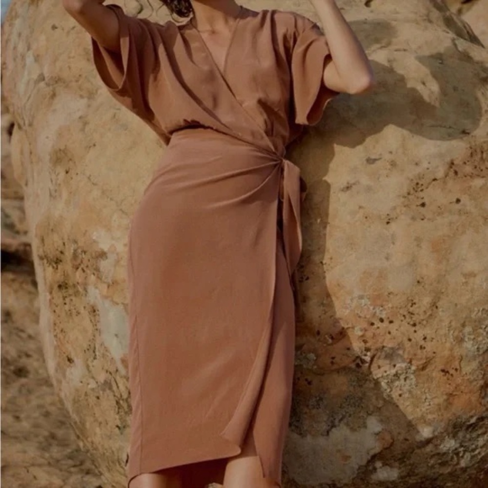 OZMA Silk Wrap Midi Dress